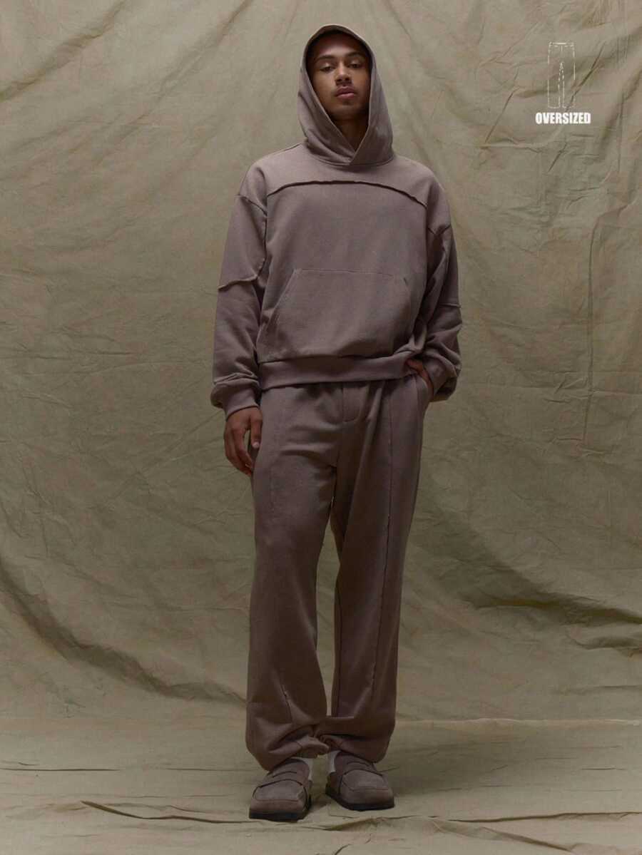 Musero 男士宽松版型束脚高级慢跑裤，弹性腰带，束脚设计，仿拉链门襟，秋冬款 - 灰色 - 查看 1