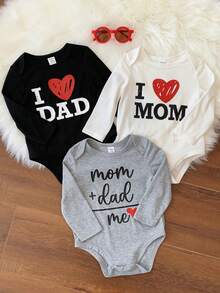 SHEIN 3pcs/Set Newborn Baby Unisex Casual Cute Letter Print Long Sleeve Bodysuit Outfit Set, Baby Winter Clothes - Multicolor - View 3