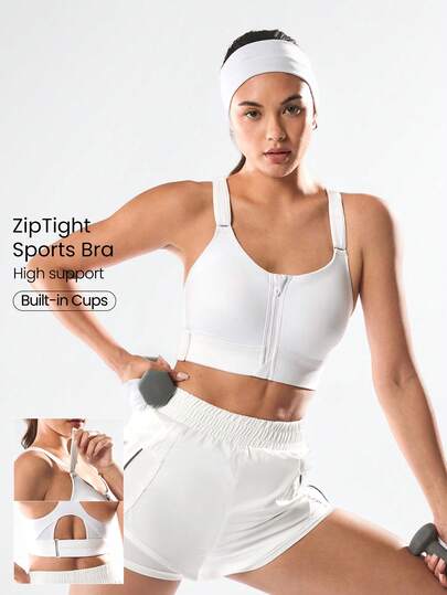 GLOWMODE Ziptight 文胸 Make An Impact 速干泡沫杯网眼拉链前部运动文胸高强度跑步慢跑健身健身房训练运动