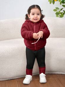 2pcs Mommy And Me Fluffy Knitted Long Sleeve Hooded Jacket Set, Autumn/Winter (Sold Separately) - Burgundy - View 7