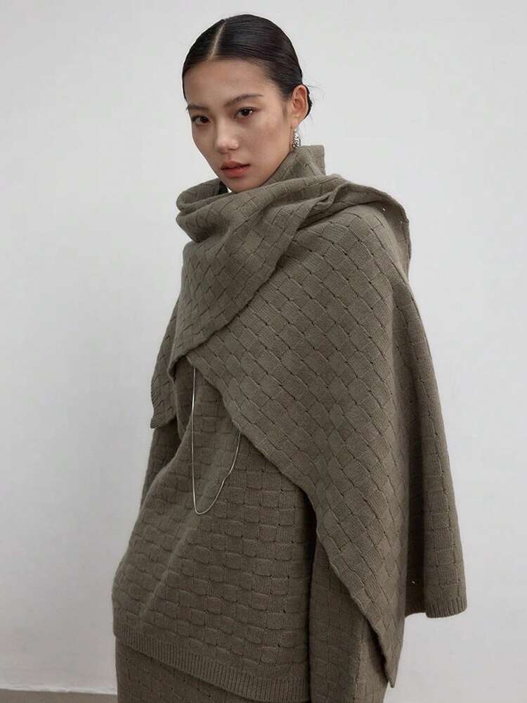 Women's Loose Business Casual Textured Cable Knit Cardigan And Straight Leg Casual Pants Suit, Autumn/Winter