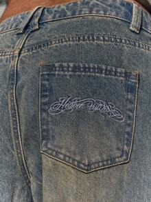 MUSERA Washed Back Pocket Mid Rise Wide Leg Belt Loop Detail Denim Jeans Autumn Winter Fall Going Out Everyday Night Out Casual Cool Streetwear Washed  Chic Spring Summer - Light Wash - View 5