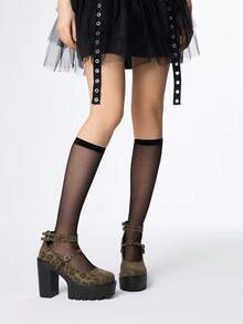 ROMWE Kawaii Women's Leopard Print Closed Toe Chunky Heel Mary Jane Pumps With Ankle Strap, Waterproof Platform Party Dress Shoes - Multicolor - View 2