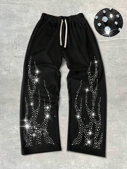 Street Life Pantalon de survêtement décontracté pour hommes avec cordon de serrage à la taille et strass