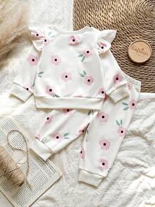 Vintaside Kids Conjunto de sudadera de cuello redondo de manga larga con estampado floral de felpa y pantalones casuales para niñas pequeñas Vintaside, adecuado para acampar y estar en casa, ideal para el tiempo libre al aire libre o en interiores en otoño