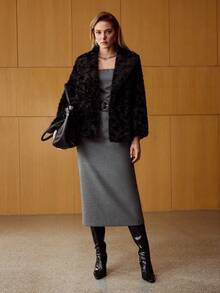 MOTF PREMIUM 女士优雅通勤羊毛混纺中长连衣裙（不配腰带）冬季 - 灰色 - 查看 7