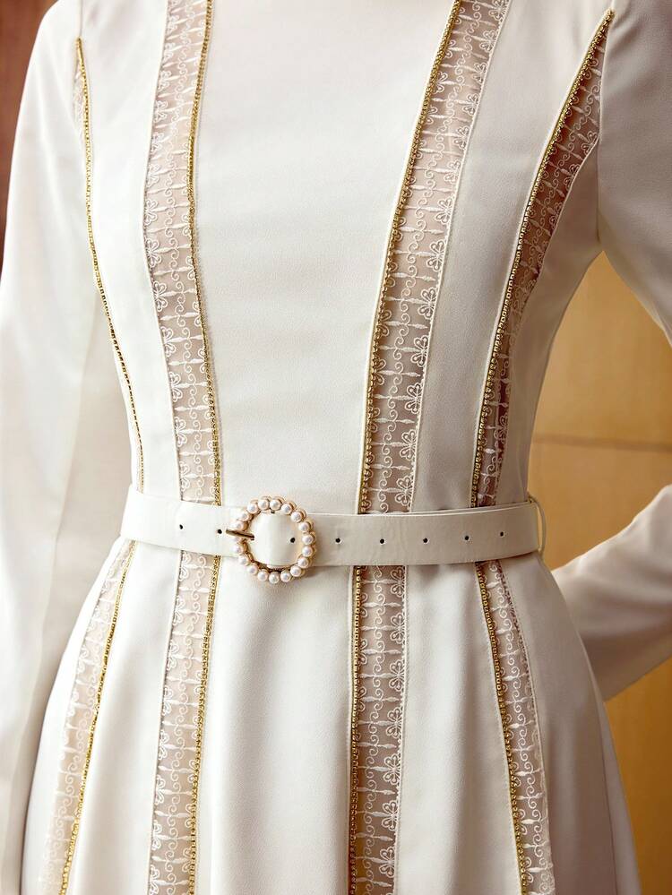 WOMEN'S ELEGANT COMMUTER RHINESTONE LACE PATCHWORK DRESS