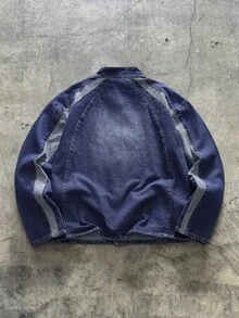 AXEPEAK Men's Washed C-Shirt Jacket, High-End Stand Collar Stylish Short Jacket - Blue - View 2