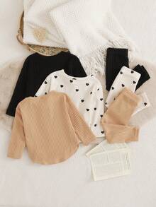 SHEIN Playful Pals 女婴休闲百搭长袖T恤和裤子套装 - 彩色 - 查看 2