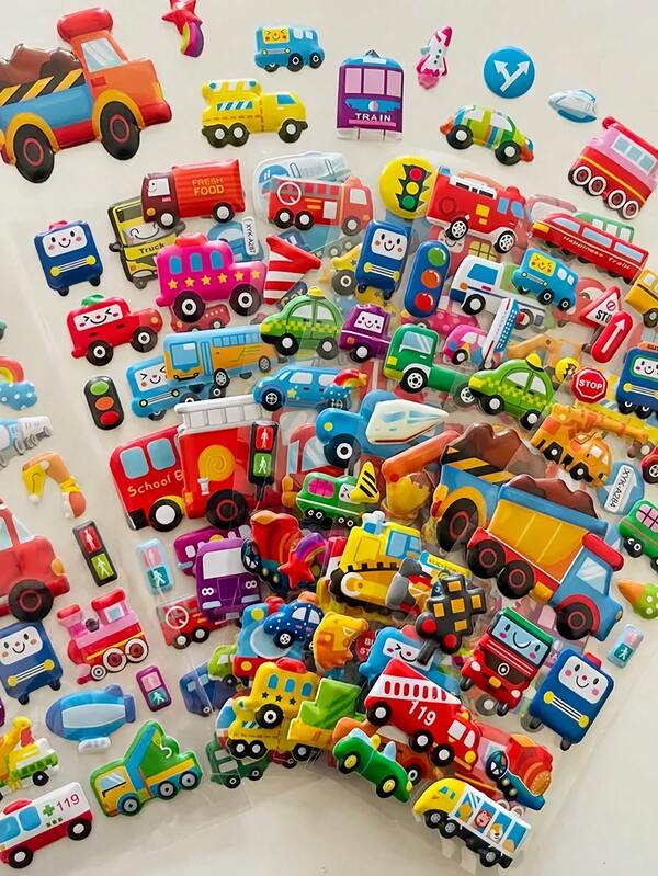 10/30/50PCS 3D Puffy Bubble Stickers Raised Surface Transportation Pattern Options Airplane Car Truck Designs Creative Play For Childrens Art Projects Diy Decor