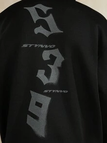 STYNVO 男士落肩长袖休闲宽松时尚百搭连帽衫 - 黑色 - 查看 3