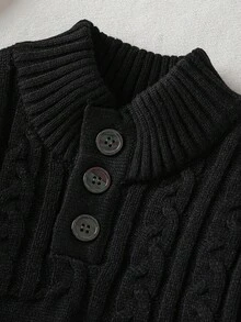 SHEIN 男童纯色长袖针织麻花休闲套头毛衣 儿童开衫毛衣 8岁男童针织衫 秋冬休闲男童冬季 - 黑色 - 查看 5
