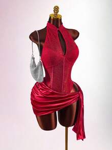 Y2K Amplova Women's Sexy Chinese Style Cheongsam Collar Sexy Sheer Mini Dress, For Christmas Party , Autumn/Winter Thanksgiving And New Year,Party Dresses For Women,Christmas Party Dress,Red Dresses For Women,Christmas Dresses For Women