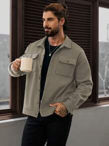 Manfinity Homme Men's Long Sleeve Short Casual Knitted Jacket,Fall Winter Men Jacket, Khaki Jacket - Light Grey - View 5