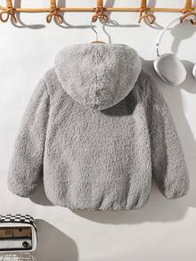 SHEIN 1pc Young Boys Casual Hooded Fleece Jacket, Suitable For Daily Wear, School, Outings, Sports, Autumn/Winter Season - Grey - View 2