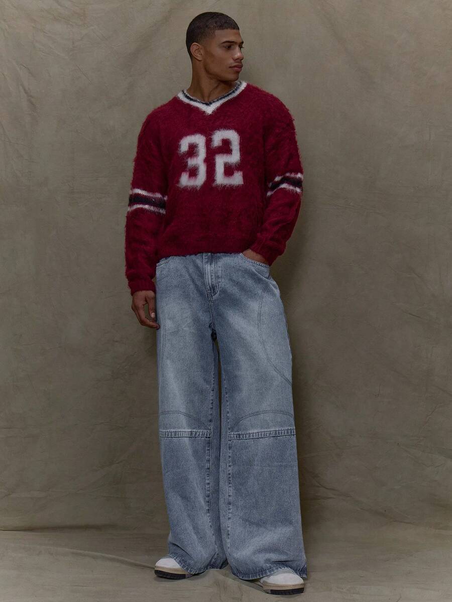 Musero Basic Style Baggy Wide Leg Denim Jean Trouser Winter - Dark Wash - View 1