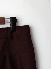 Franclia 大码女式商务/休闲宽松高腰阔腿修身梭织纽扣前开裤，春秋季女裤棕色女裤酒红色阔腿裤女式阔腿裤纽扣门襟阔腿裤女式阔腿裤 - 酒紅色 - 查看 3