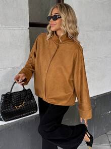 Chiquease Chaqueta elegante de mujer de manga larga y cuello francés, adecuada para primavera, otoño e invierno, blusa de mujer de moda apropiada para ropa de estilo campestre, chaqueta casual - Marrón - Ver 5