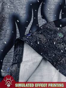 Manfinity EMRG 男士夏季休闲街头彩色水钻字母&火焰印花抽绳腰宽松短裤洛杉矶短裤火焰短裤男士图案短裤水钻短裤男士短裤