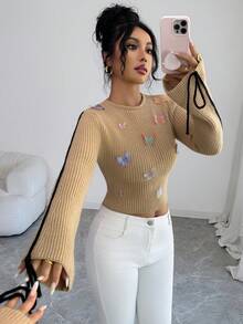 SHEIN Elenzya 女士优雅蝴蝶装饰针织毛衣上衣，适合工作、商务休闲、派对、秋冬 - 彩色 - 查看 6