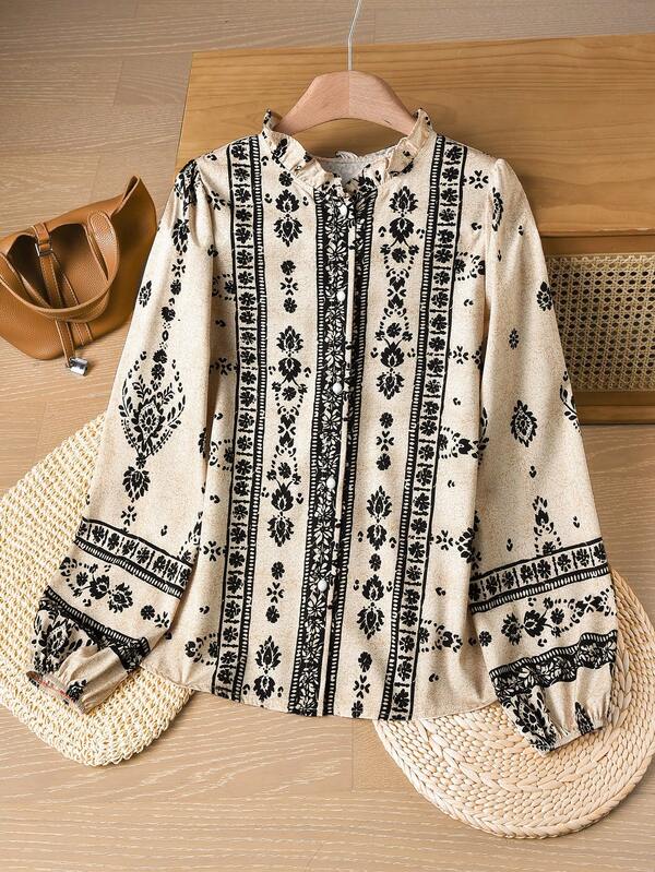 Rusticease Women's Fashionable Casual Placement Print Long Sleeve Shirt Women's Fall Clothes  Christmas Winter Clothes For Women