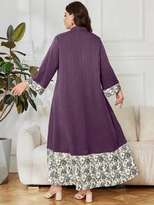Lacomfia Plus Size Casual Printed Patchwork Long Sleeve Loose Fit Dress, Spring/Autumn - Multicolor - View 2