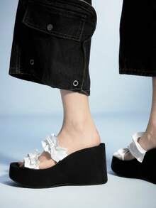 Sugerpunk Women's Fashion Black Platform Wedge Sandals - Black - View 5