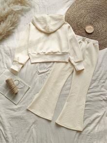 SHEIN Vintaside Kids 2pcs/Set Tween GirlsSpring/Autumn Long Sleeve Hooded Jacket + Matching Pants Suit, Fashionable Casual Outfit For Daily Wear - Khaki - View 2