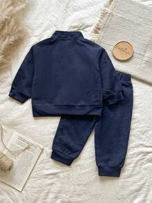 Vintaside Kids Babyboy Infant/Toddler Boys Autumn/Winter Stand Collar Long Sleeve Fashionable High-End Shirt Paired With Versatile Casual Pants Set, Suitable For Home Leisure, Mild Weather Outdoor, Family Gatherings