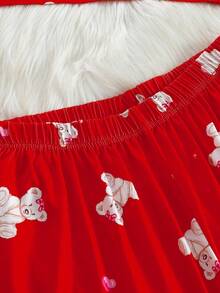 2件套少女休闲可爱小熊图案长袖上衣和长裤套装 - 紅色 - 查看 8