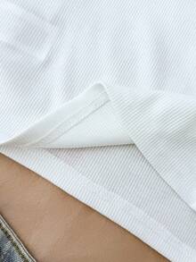 青少年女孩罗纹花卉印花休闲长袖 T 恤 - 白色 - 查看 6