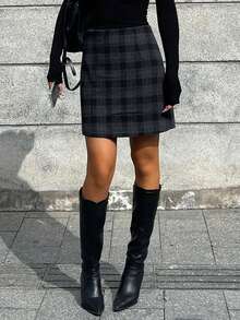 DAZY Women's Casual Plaid Pattern A-Line Skirt, Autumn/Winter