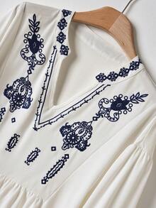 Rusticease Women's Casual Vacation Style Cutout Neck Embroidered Lantern Sleeve Peplum Top, Spring/Autumn Women's Fall Clothes  Christmas White Top Winter Clothes For Women - Multicolor - View 2