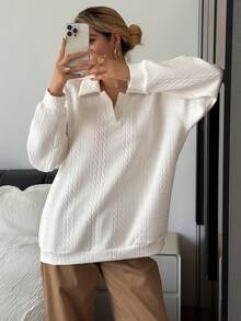 DAZY 女士纹理面料宽松套头休闲卫衣 - 白色 - 查看 4
