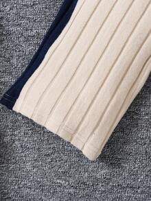 Conjunto deportivo casual para bebé niña con textura acanalada, bloques de color, volantes, empalme, cremallera y cuello alto - Beis - Ver 9