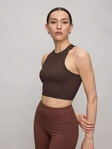 Activina 无缝纯色工字背短款运动背心修身衬衫 - 巧克力棕 - 查看 6