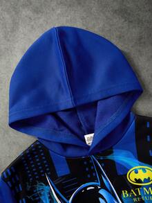 BATMAN X SHEIN 男童动漫英雄人物及字母图案宽松落肩卫衣，秋冬款 - 藍色 - 查看 3