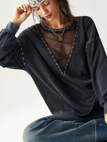 Bohemela Damtröja med rund hals och lös tvätt, enfärgad och stickad - Svart - Visa 8