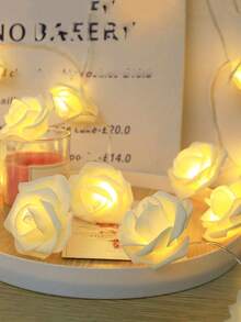 1 件 1.5/3 米家居装饰泡沫塑料玫瑰花灯串、卧室墙壁装饰玫瑰灯、房间床头装饰花灯、婚礼求婚派对装饰灯串、情人节装饰灯串、适合生日派对装饰 - 白色玫瑰 - 查看 7