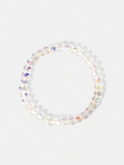 Y2Kool 1pc Women's Simple & Fashionable Artificial Crystal Delicate Luxury Charm Beaded Bracelet, Sweet Korean Style