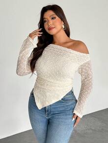 Firerie Tee-shirt asymétrique à manches longues avec imprimé tie dye romantique élégant pour femmes grandes tailles - Beige - Voir 8