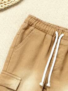 SHEIN Playful Pals Baby Boy Casual All-Match Versatile Comfortable Elastic Waist Washed Denim Jeans - Khaki - View 3