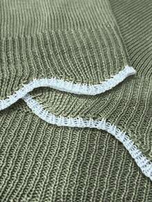 Calvaya Plus Size Casual Color Block V-Neck Drop Shoulder Sweater, Autumn/Winter - Mint Green - View 8