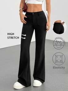 FavEase 2025年新款女士修身优雅休闲喇叭裤 - 黑色 - 查看 1