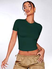 Silquee 纯色合身 T 恤 - 墨綠色 - 查看 5