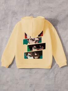 GraphicGems 男童连帽卫衣，动漫人物图案印花，休闲日常穿着，时尚百搭，秋冬 - 杏色 - 查看 4