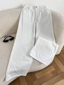 Comfortcana 女式白色口袋阔腿宽松休闲百搭牛仔裤 - 白色 - 查看 5