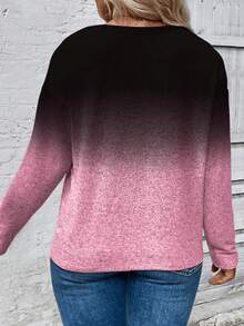 EMERY ROSE Plus Size Ombre Gradient Round Neck Long Sleeve Basic T-Shirt, Fashionable & Casual - Multicolor - View 3