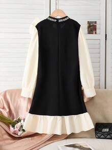 SHEIN Spring/Autumn New Design Bow Decor Fashionable Casual Everyday Dress For Girls - Multicolor - View 2