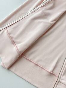 Elamini Women's Hooded Zip-Up Embroidered Fitted Long Sleeve Jacket - Pink - View 6